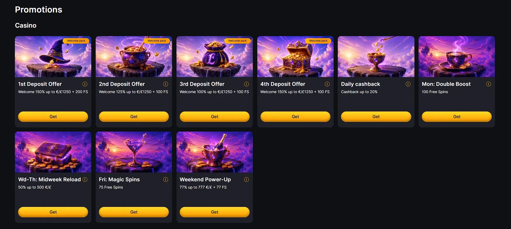 Lilu Casino promotions grid showing weekly reloads, free spins and cashback for players in the UK